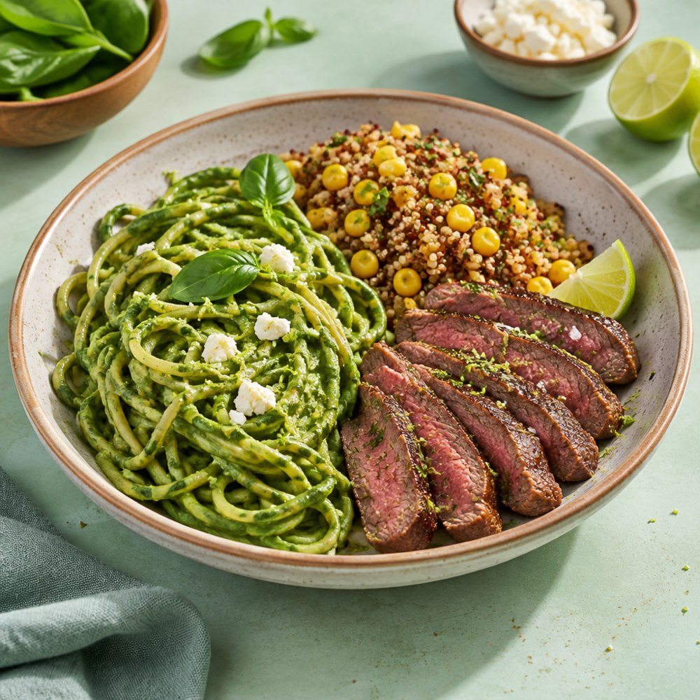 Tallarines verdes, quinoa qui crépite